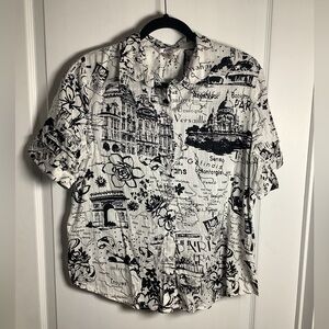 Alia Black and White Paris Graphic Shirt